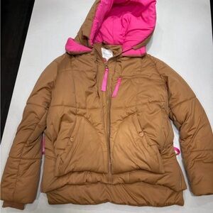 Avec Les Filles Tan and Pink Puffer Jacket